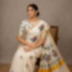 Onam Special Kerala Kasavu Cotton Saree With Flute, Feather, and Shell Motifs