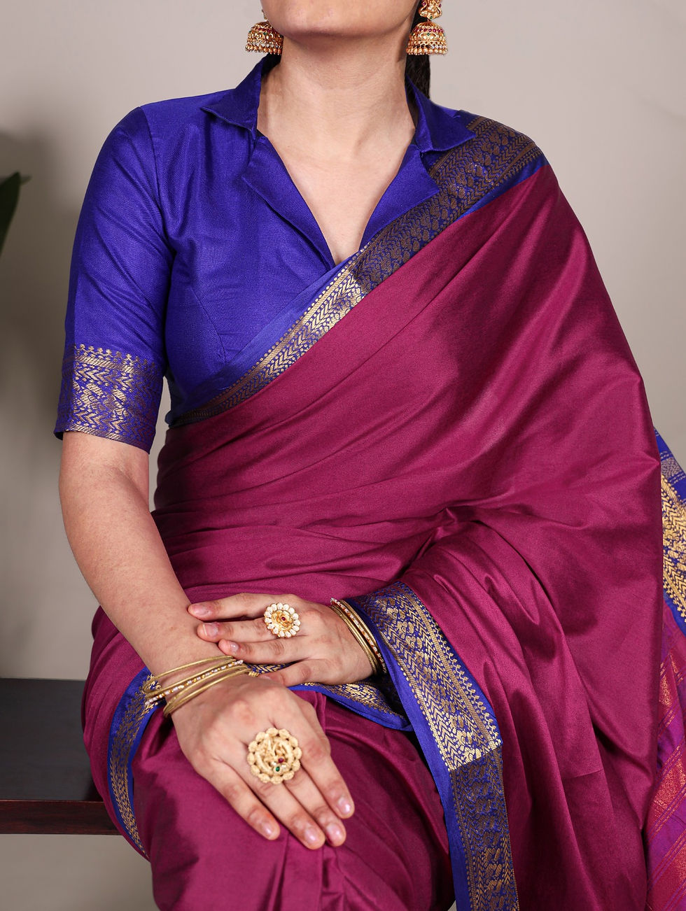 Art Silk Ready to Wear Saree Plain With Contrast Zari Border and Blouse