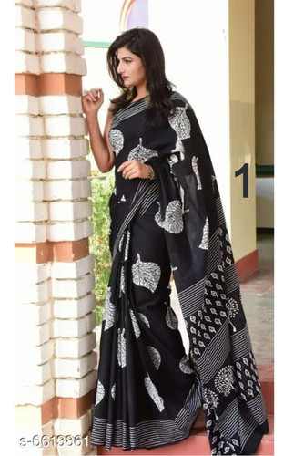 Noor Black Mulmul Cotton Saree