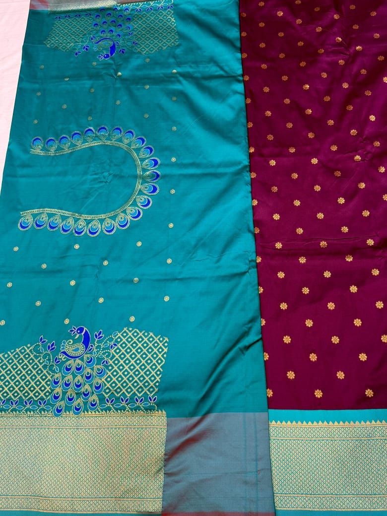 Semi Silk Paithani Ready to Wear Saree with Contrast Border Meenakari Pallu