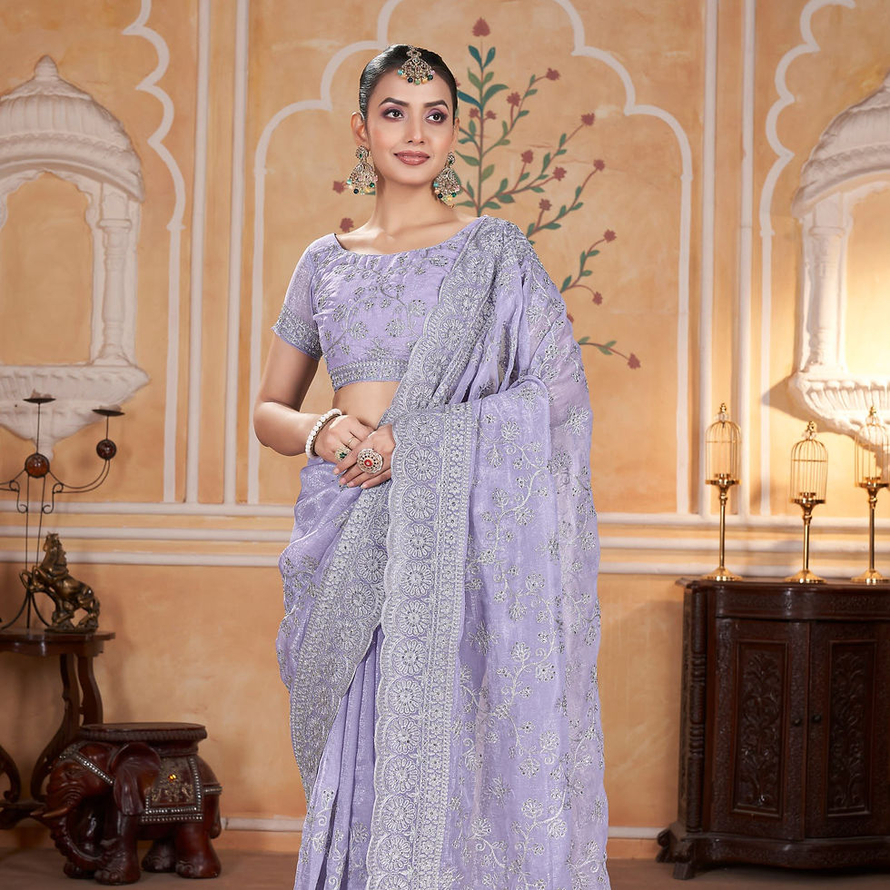 Crunchy Silk Ready to Wear Saree with Silver Zari & Diamond Work