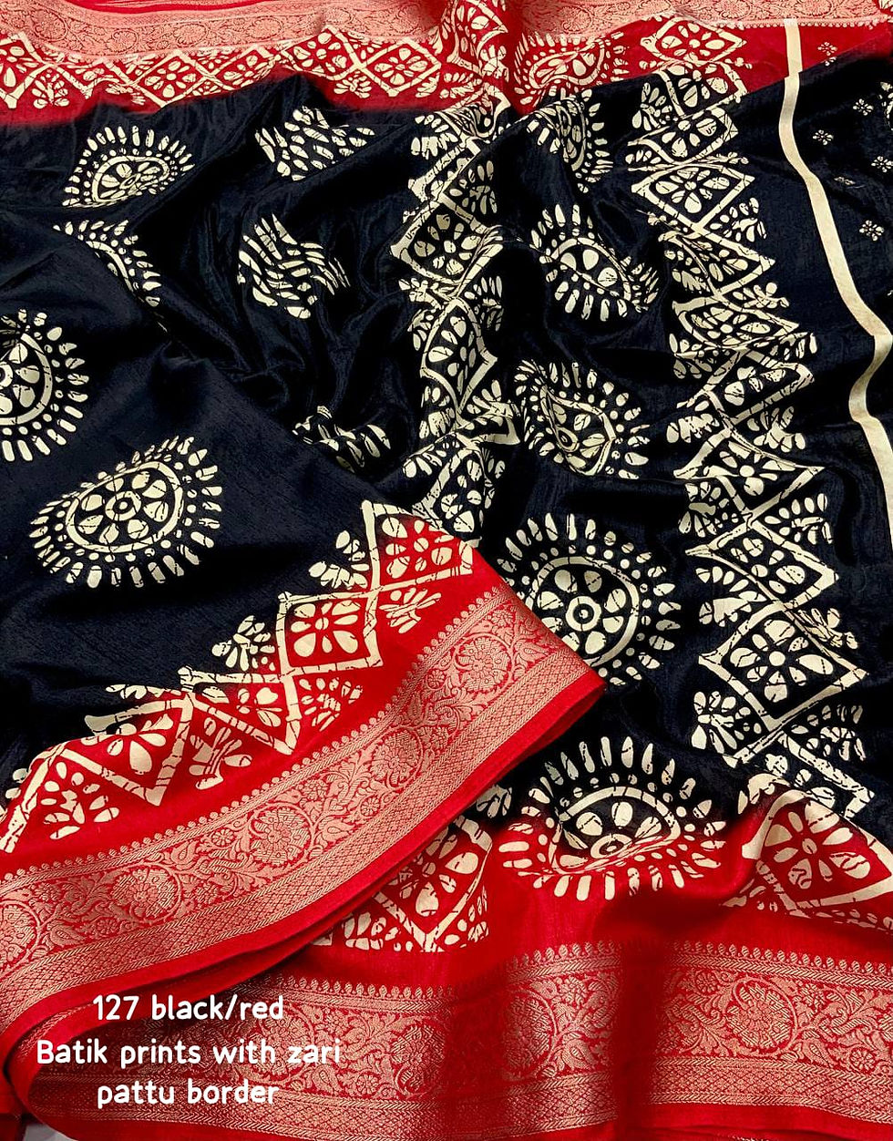 Black Semi Dola Silk Saree Ready to Wear With Batik Print and Zari Border