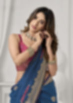 Semi Silk Ready to Wear Saree With Contrast Print Zari Motifs & Grand Zari Pallu