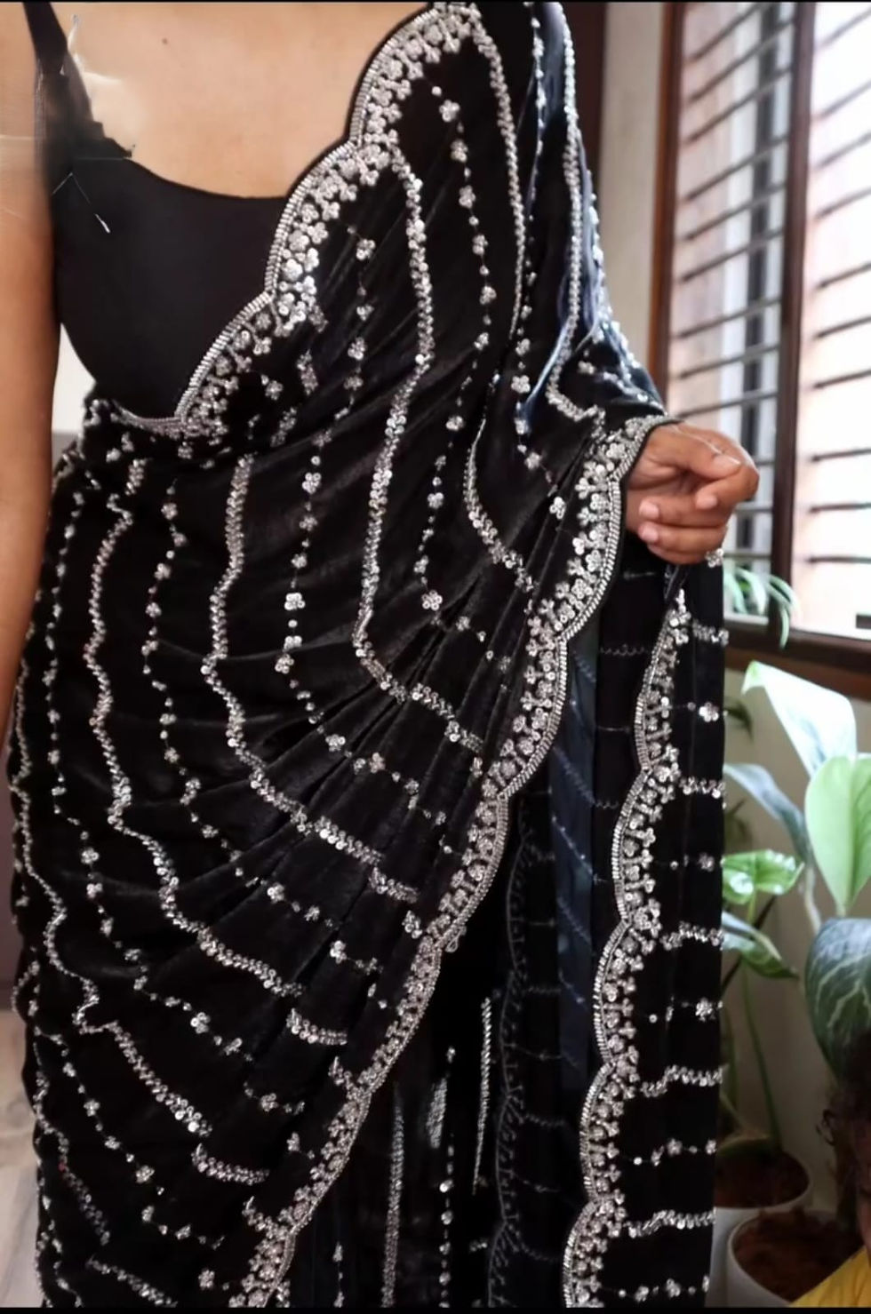 Designer Space Silk Ready-to-Wear Saree with Elaborate Bead & Sequins Work