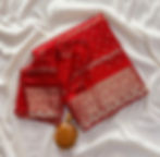 Red Dola Silk Ready to Wear Saree, Jacquard Zari Weaving & Designer Lace Border