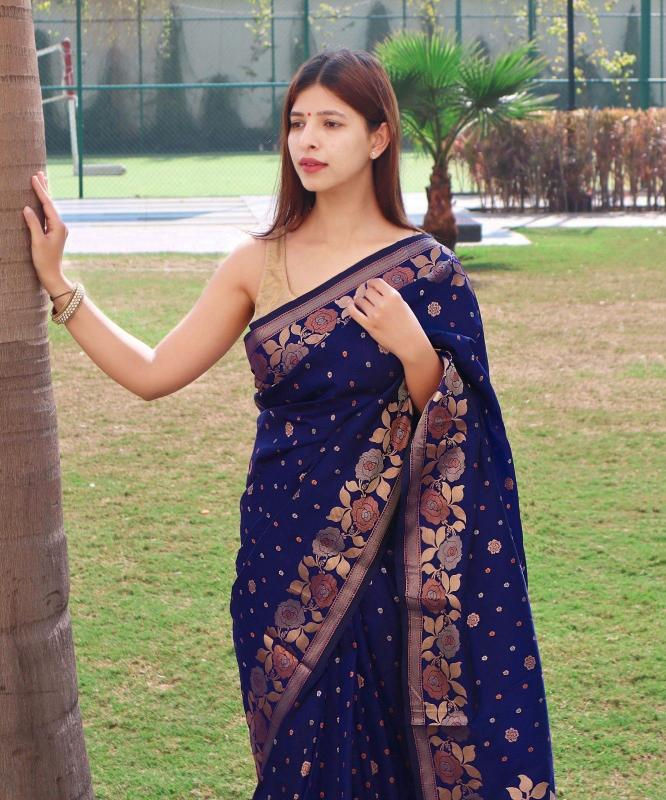 Semi Silk Ready to Wear Saree With Full Zari Butis, Rich Pallu, Running Blouse