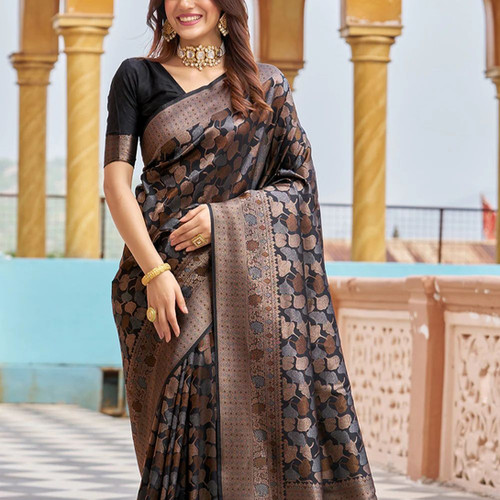Black Ready To Wear Saree Soft Silk Saree WiMO black-ready-to-wear-saree-soft-silk-saree-wimo