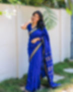Pre Draped Saree in Kalyani Cotton, Blue Color With Zari Border and Pallu