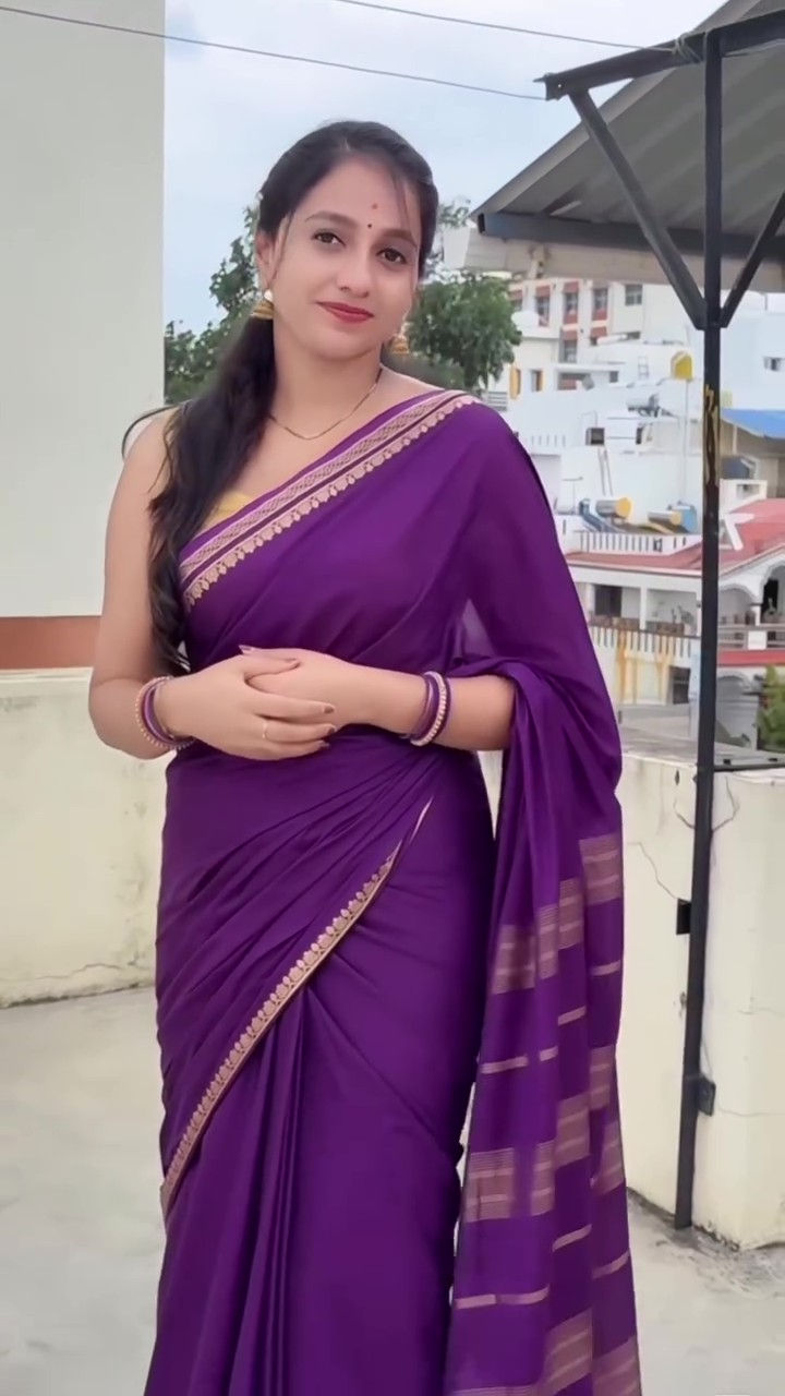 Semi Mysore Crepe Ready to Wear Saree with Small Double Zari Border