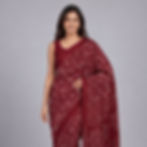 Semi Satin Silk Ready-to-Wear Saree in Deep Maroon with Bandhani Print & Mirrors