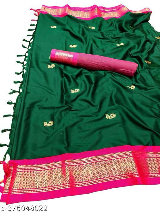 Silk Cotton Blend Paithani Ready-to-Wear Saree with Contrast Zari Border & Pallu