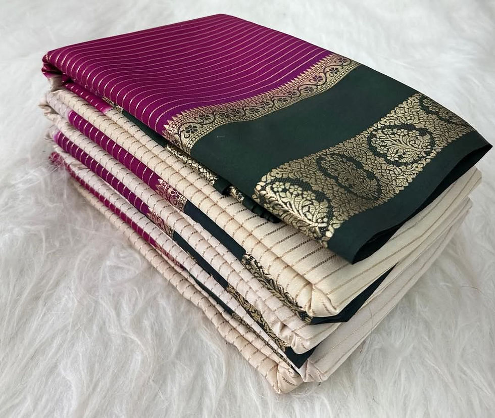 3D Semi Mysore Crepe Silk Ready to Wear Saree with Contrast Border & Pallu