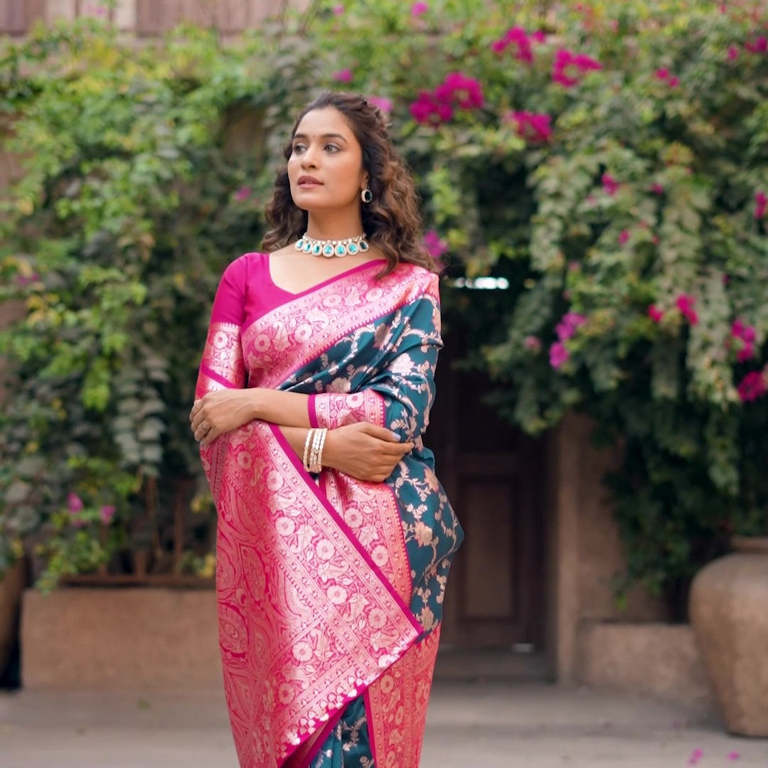 Banarasi Silk Ready to Wear Saree, Rich Teal Blue, Grand Meenakari Zari Weave