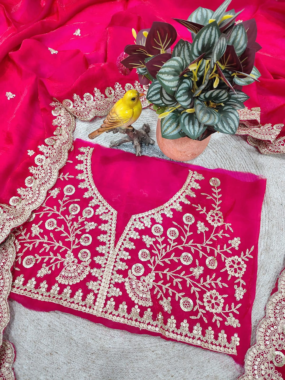 Party Pink Satin Silk Ready-to-Wear Saree with Sequin & Zari Embroidery