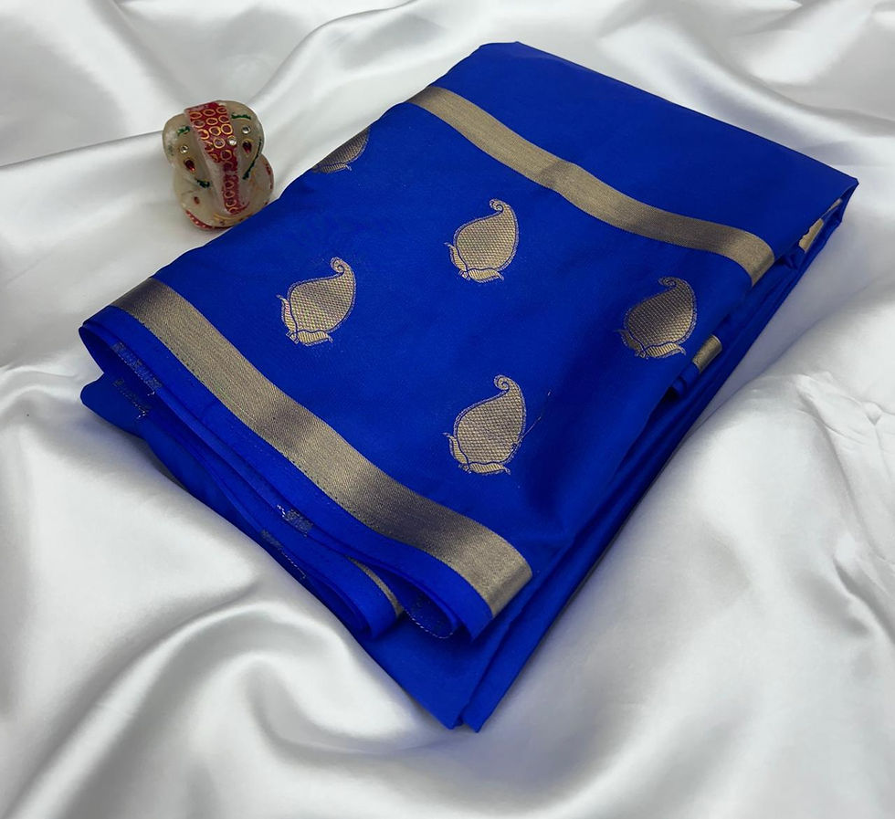 Royal Blue Semi Mysore Crepe Silk Ready to Wear Saree with Mango Border