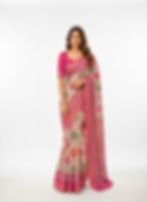 Linen Cotton Ready to Wear Saree Ajrakh Print With Zari Border, Contrast Blouse
