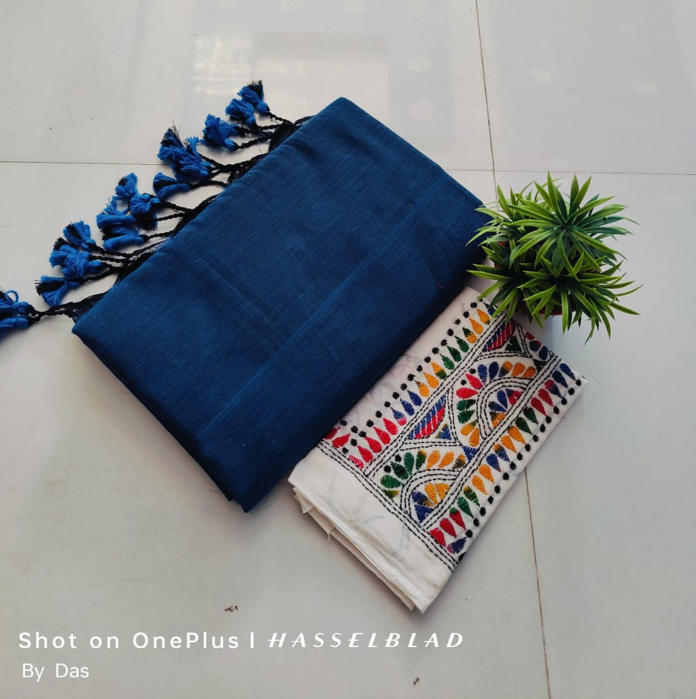 Khadi Cotton Ready-to-Wear Saree with Cotton Kantha Work Blouse