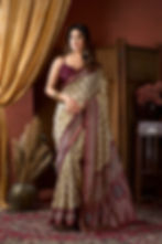 Soft Semi Silk Classic Ajrakh Print Ready-to-Wear Saree with Contrast Blouse