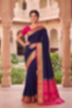 Semi Mysore Georgette Ready to Wear Saree with Contrast Zari Border & Blouse