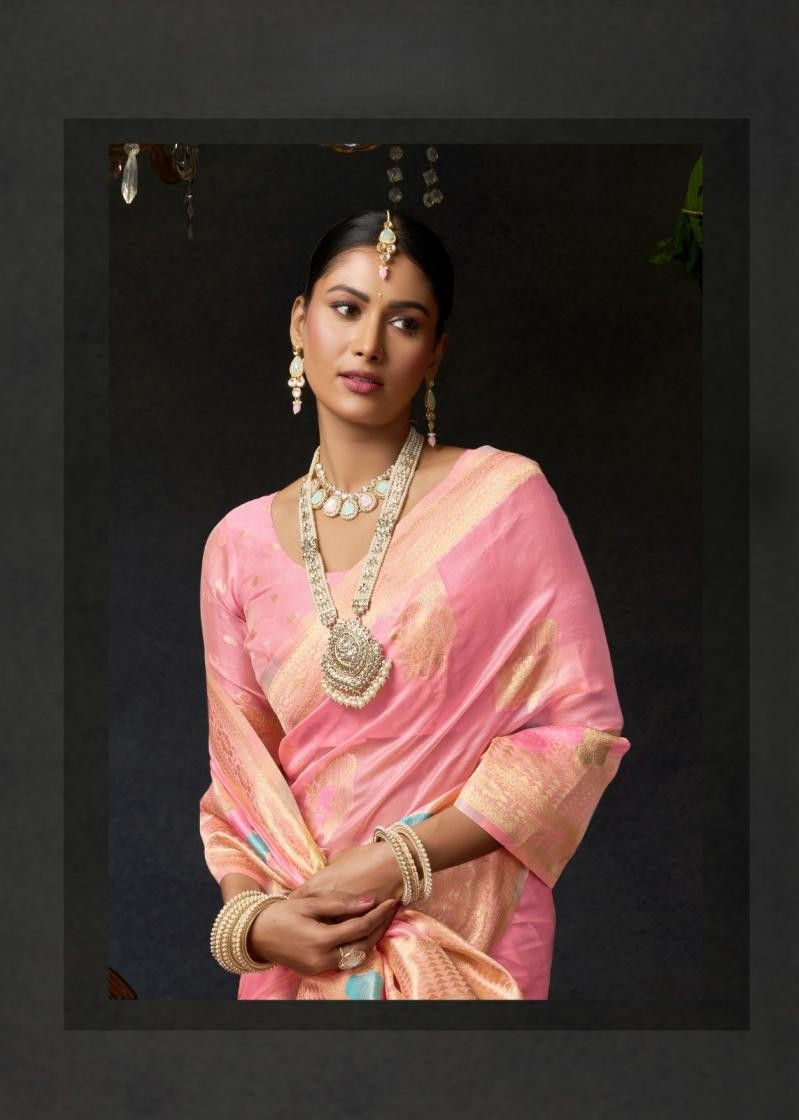 Organza Khadi Ready-to-Wear Saree with Zari Border, Pallu & Zari Butis Blouse