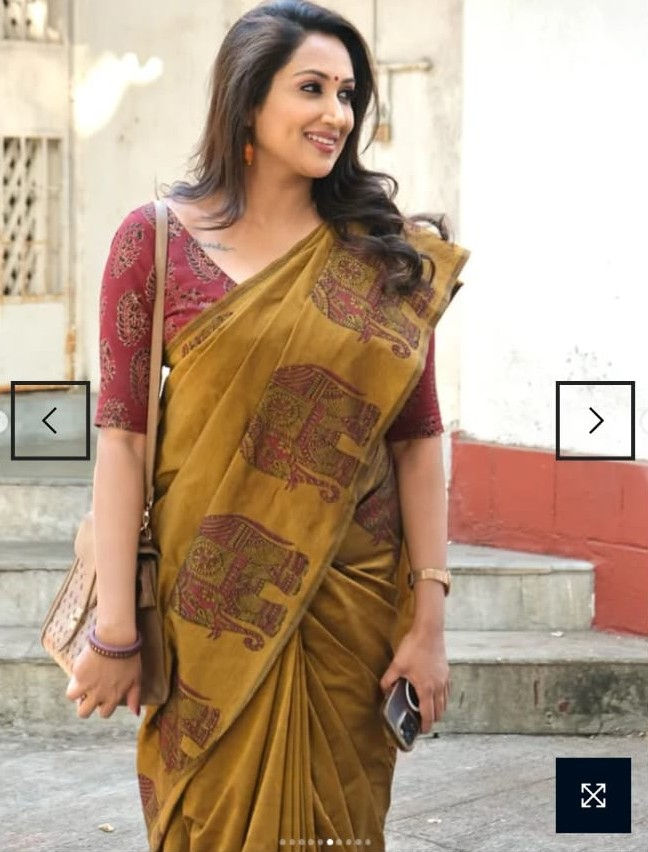 Silk Cotton Blend Ready to Wear Saree, Elephant Motifs, Contrast Printed Blouse