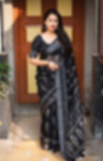 Linen Cotton Ready to Wear Saree With Zari Border, Batik Design Prints