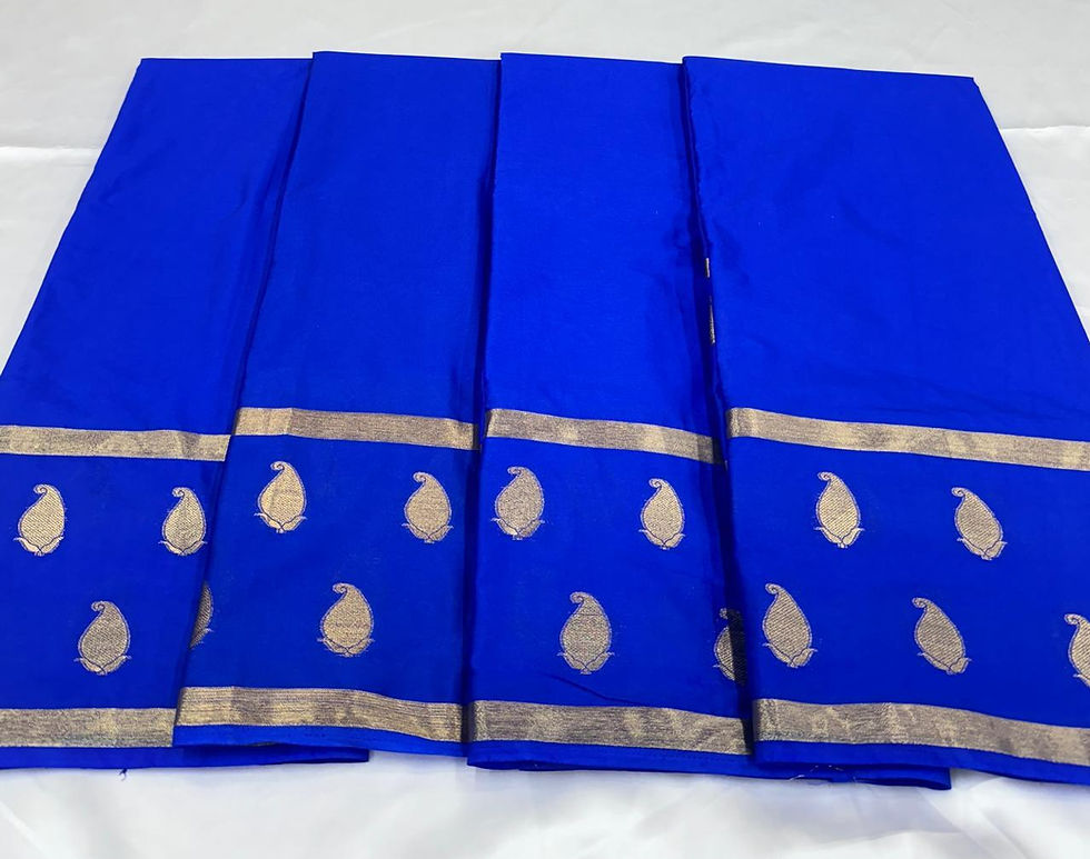 Royal Blue Semi Mysore Crepe Silk Ready to Wear Saree with Mango Border