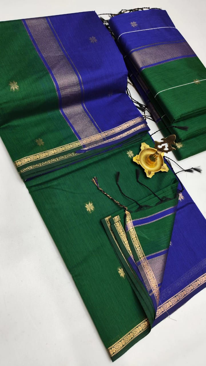 Maheshwari Silk Cotton Readymade Saree With Contrast Pallu and Blouse