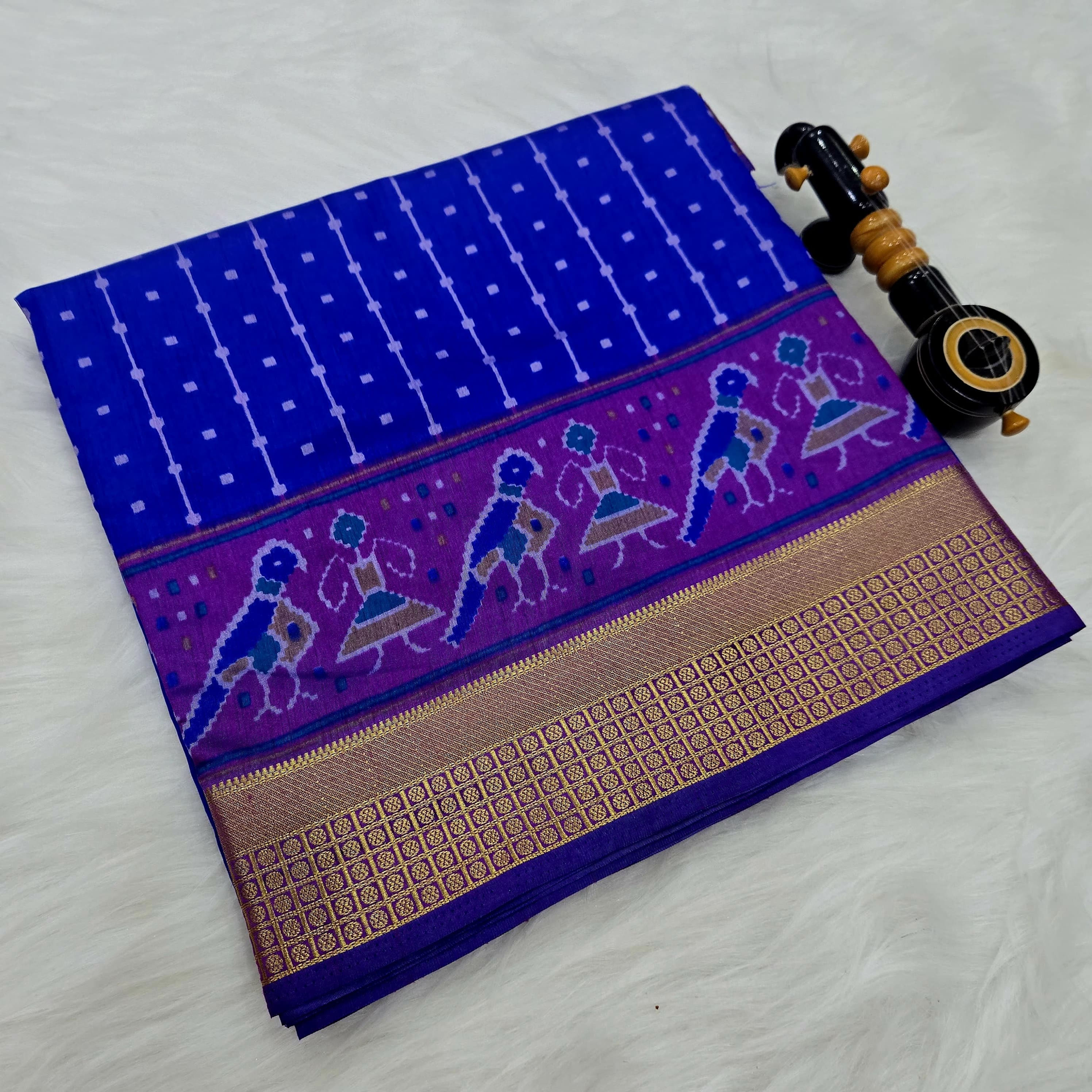 Ready to Wear Patola Pochampally Saree in Soft Cotton Silk With Contrast Blouse