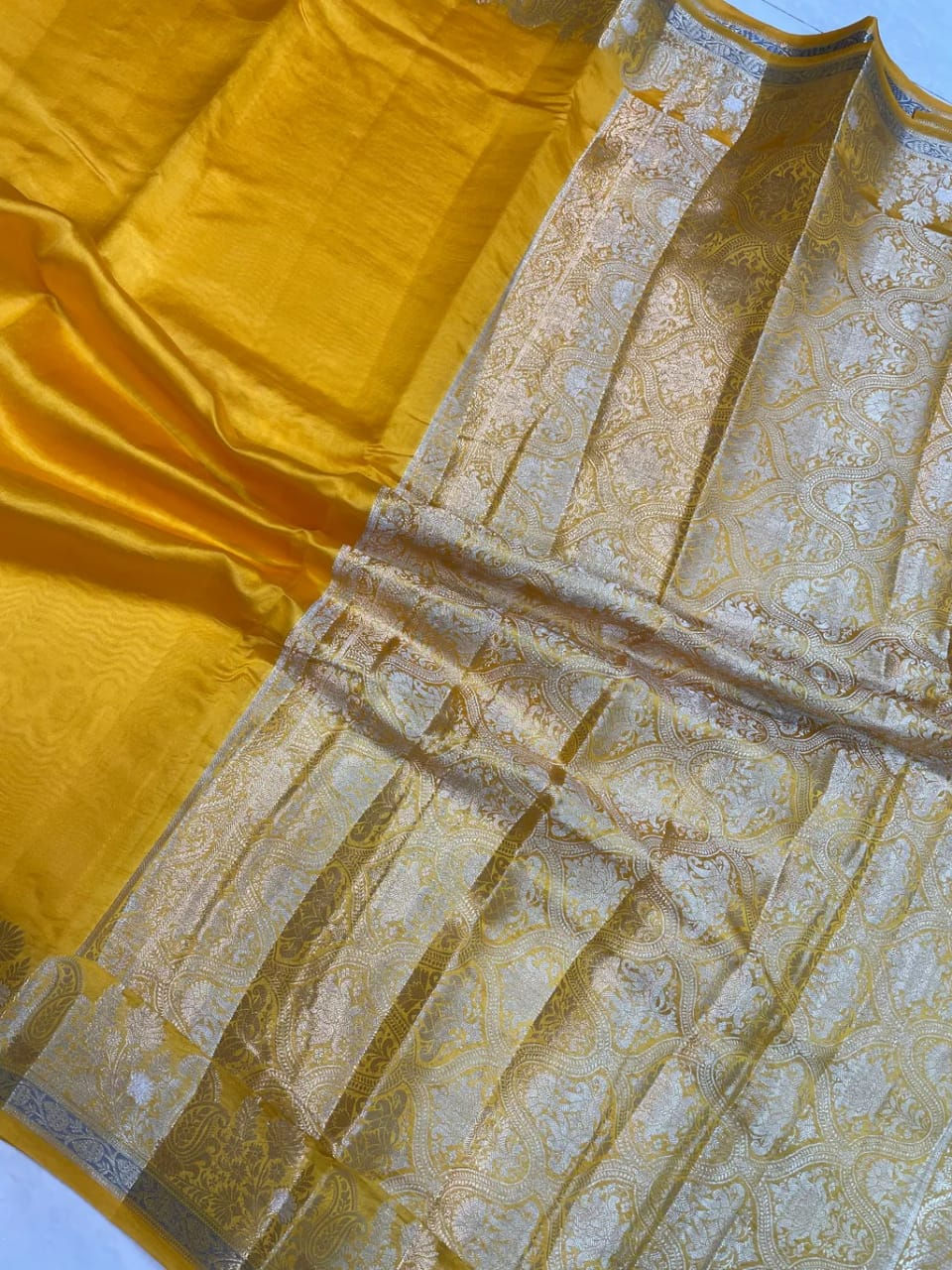 Banarasi Saree Ready to Wear With Mango Design Border Yellow