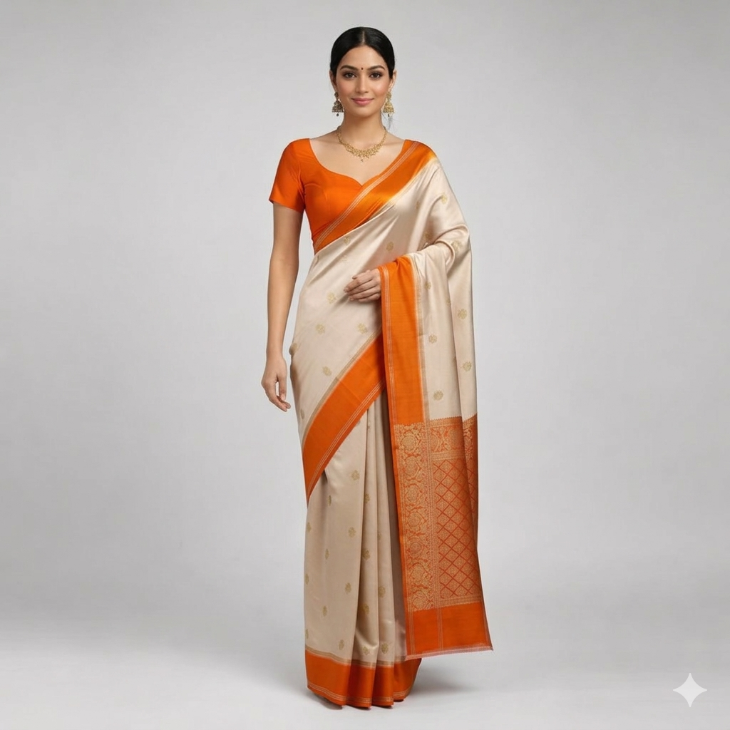 Classy Semi Gajji Silk Ready-to-Wear Saree, Contrast Border & Rich Pallu