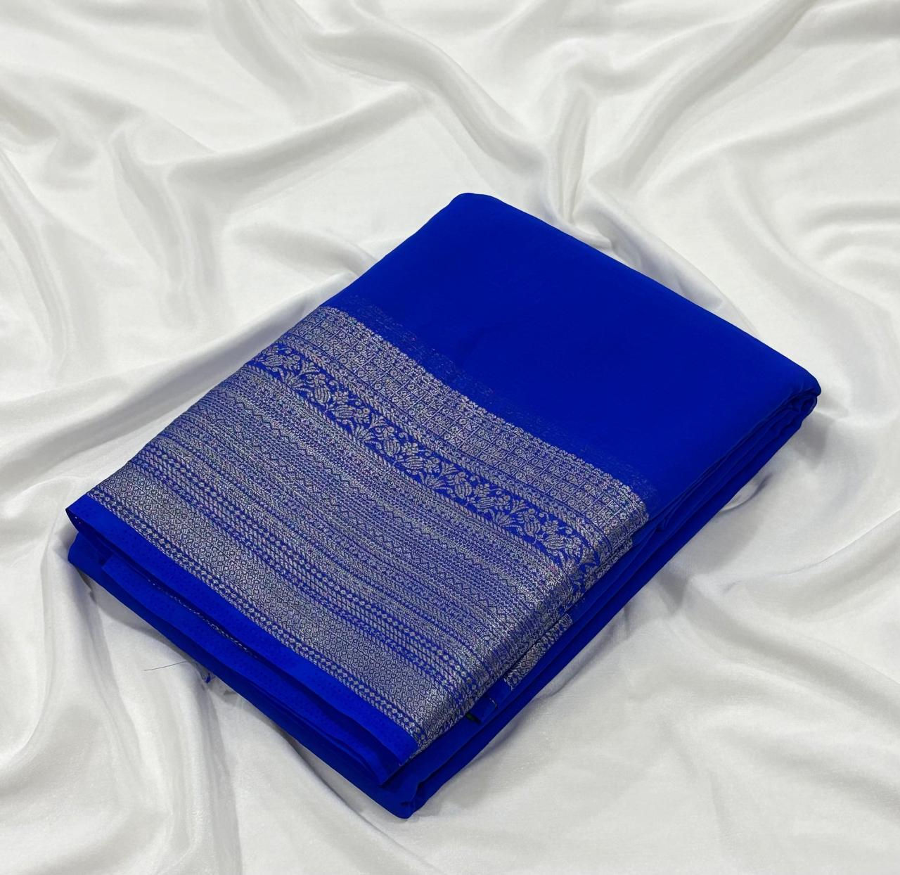 Exclusive Mysore Dani Georgette Ready-to-Wear Saree with Jari Kanchi Border