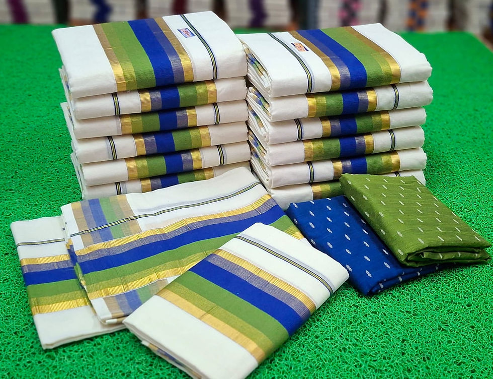 Readymade Set Mundu in Pure Cotton With Multicolour Kara Kasavu Border