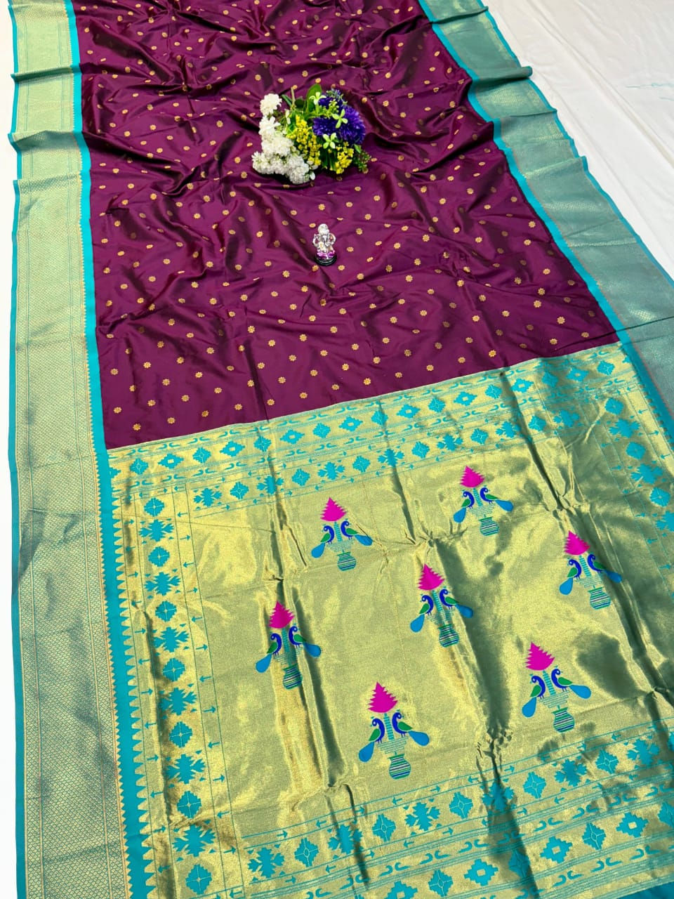 Semi Silk Paithani Ready to Wear Saree with Contrast Border Meenakari Pallu