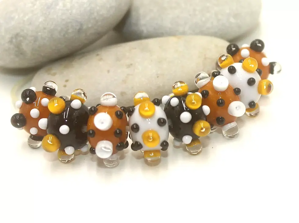 Black-Yellow rondelle beads 12mm with raised dots