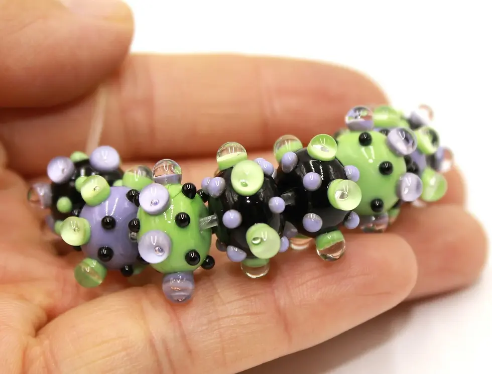 Black-Green rondelle beads 12mm with raised dots