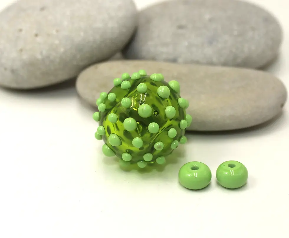 Green hollow glass bead with raised dots 20(22)mm