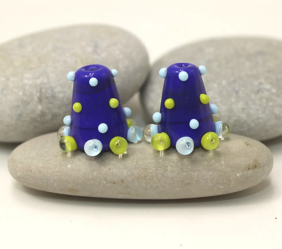 Blue pair cone beads with raised dots