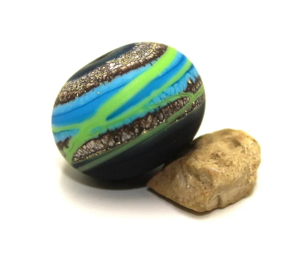 Violet etched glass bead 20mm, 1pc