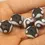 Thumbnail: Black rondelle beads 14mm with lava textured
