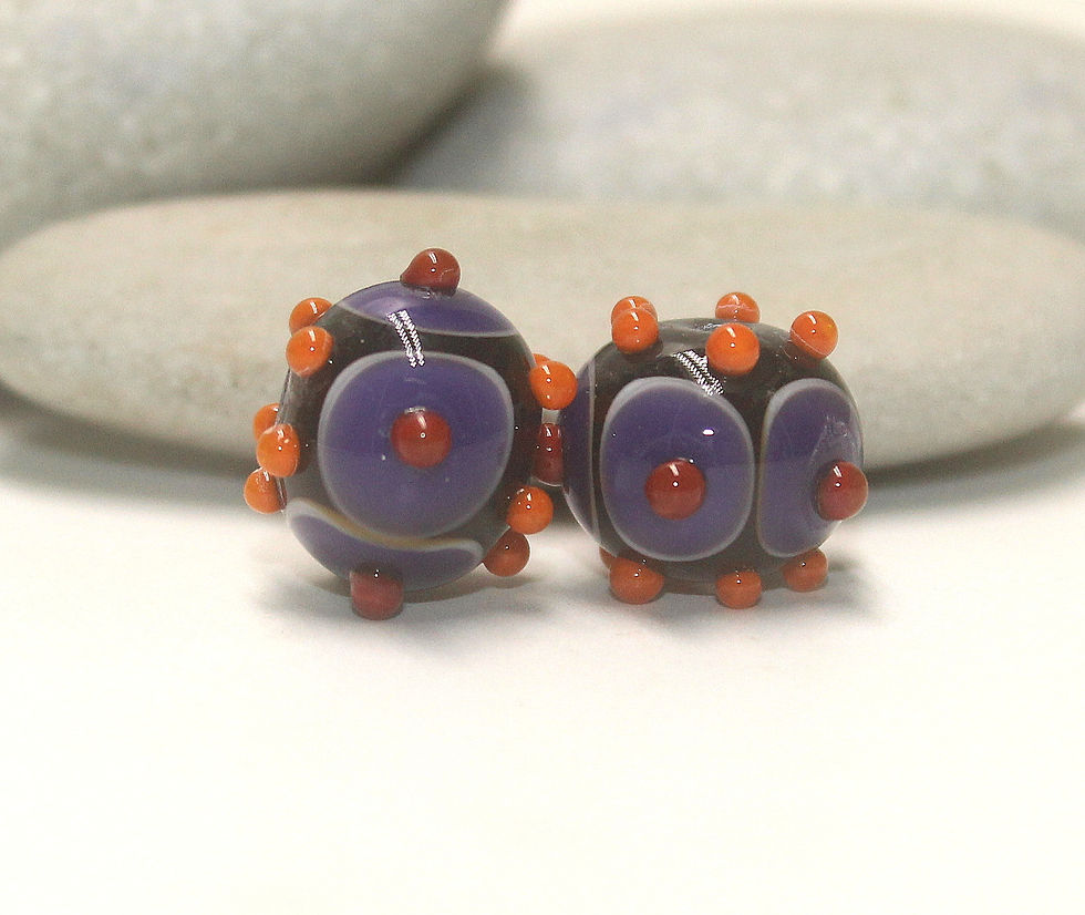 Ink Blue pair beads with raised dots 14mm