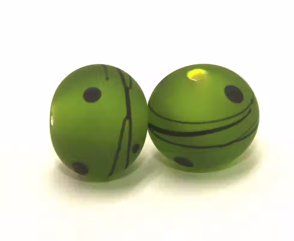 Green etched pair glass bead 14mm