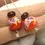 Thumbnail: Dark Orange pair lampwork glass bead 14mm