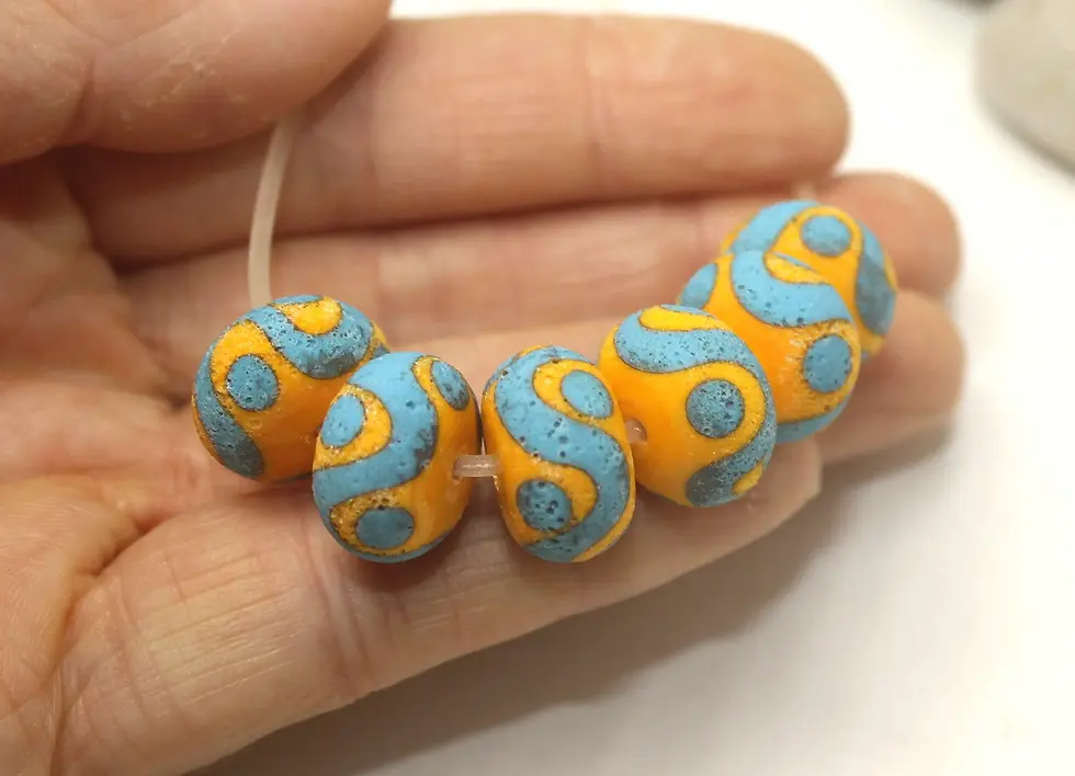 Yellow rondelle beads 14mm with lava textured