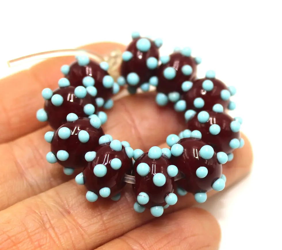 Burgundy spacer beads 10mm with raised dots