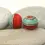 Thumbnail: Red etched pair glass bead 14mm