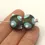 Thumbnail: Grey etched pair glass beads with raised dots 14mm