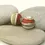 Thumbnail: Pumpkin-Ivory etched pair glass bead 14mm