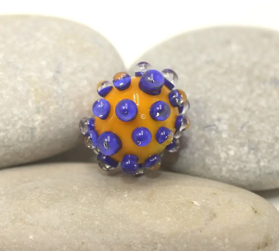 Yellow glass bead with raised dots 15mm, 1pc
