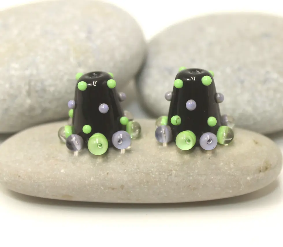 Black pair cone beads with raised dots